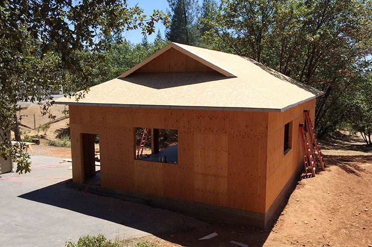 Wood framing of garage completed